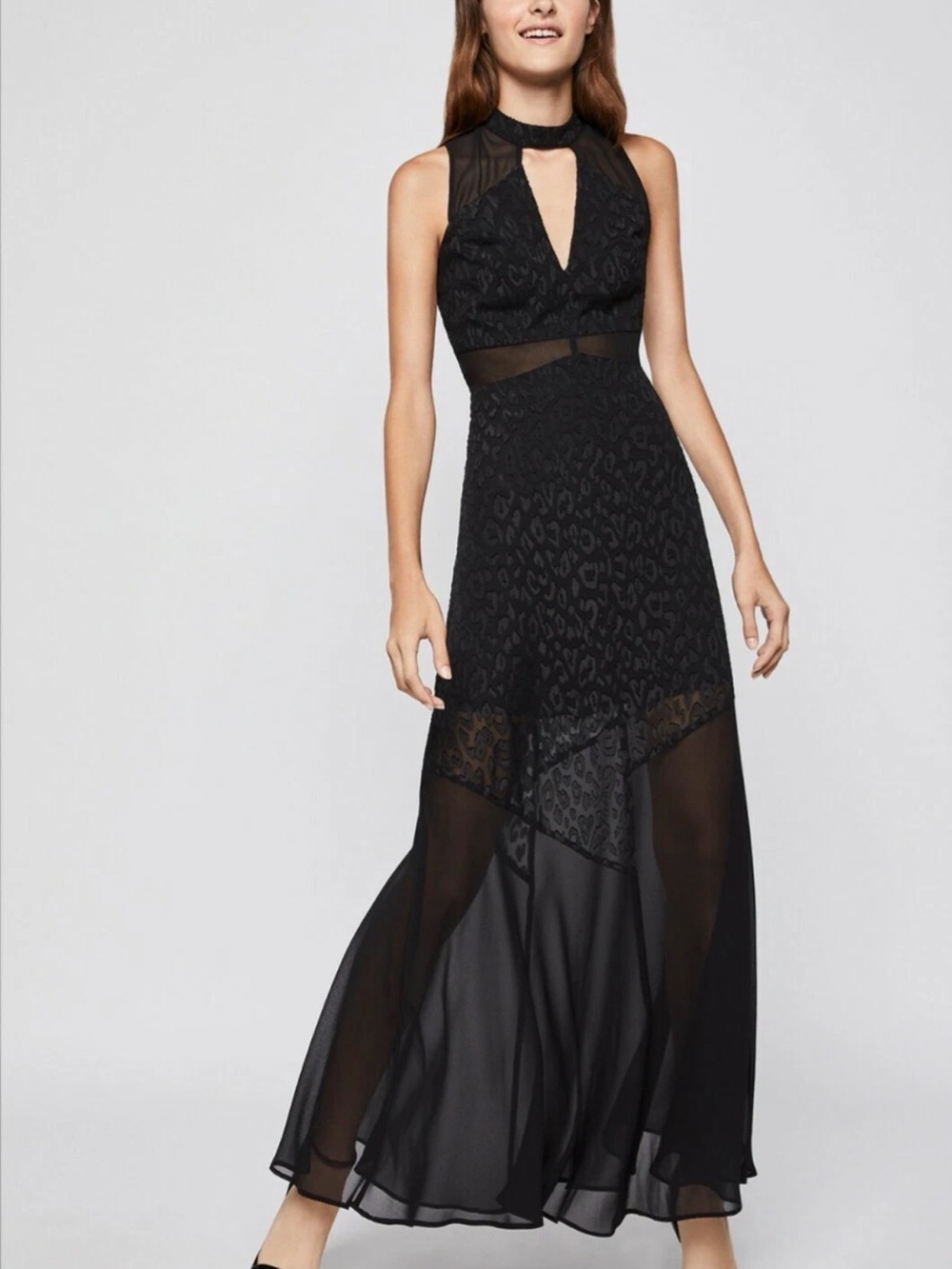 BCBG generation Women's Black Sheer Maxi Dress with Keyhole Neck